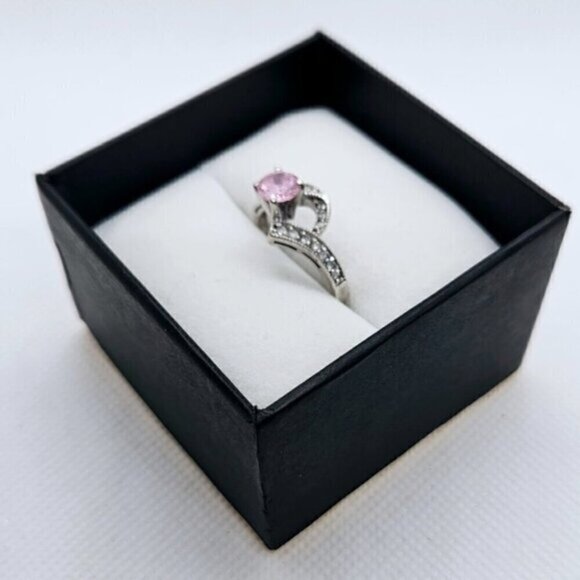 Sterling silver 925 Rose Color Simulant Diamond Simple Round Stone Ring - Picture 2 of 9